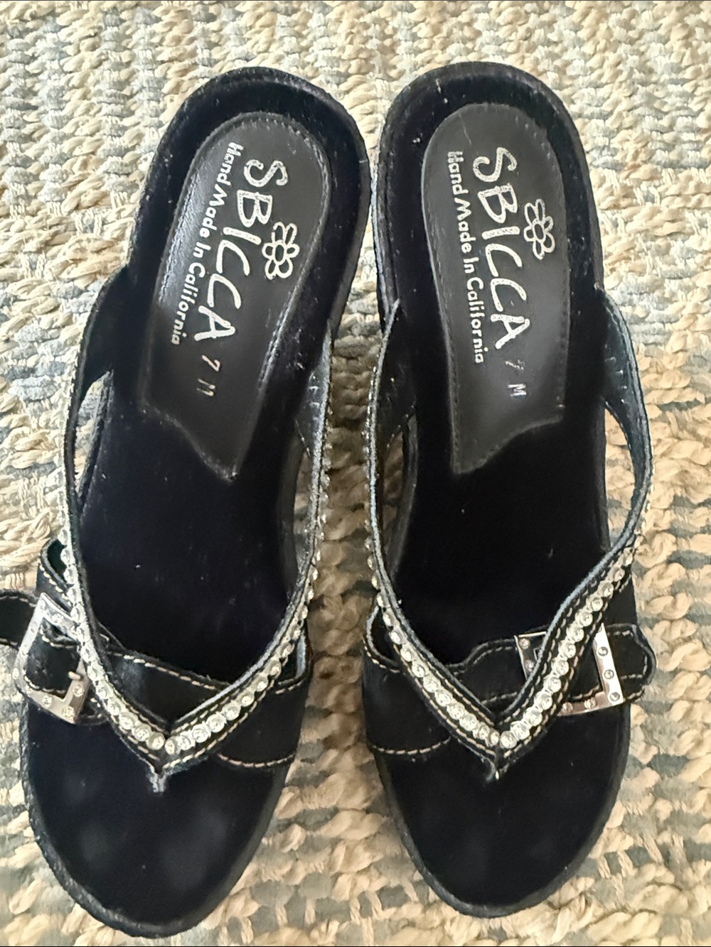 Sbicca Black Rhinestone Buckle Women’s Slide Mules